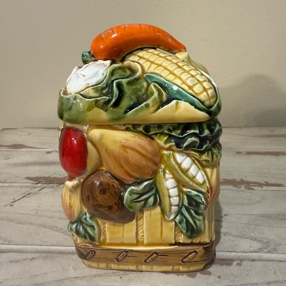 Vintage Vegetable Majolica Tea Caddy Biscuit Jar